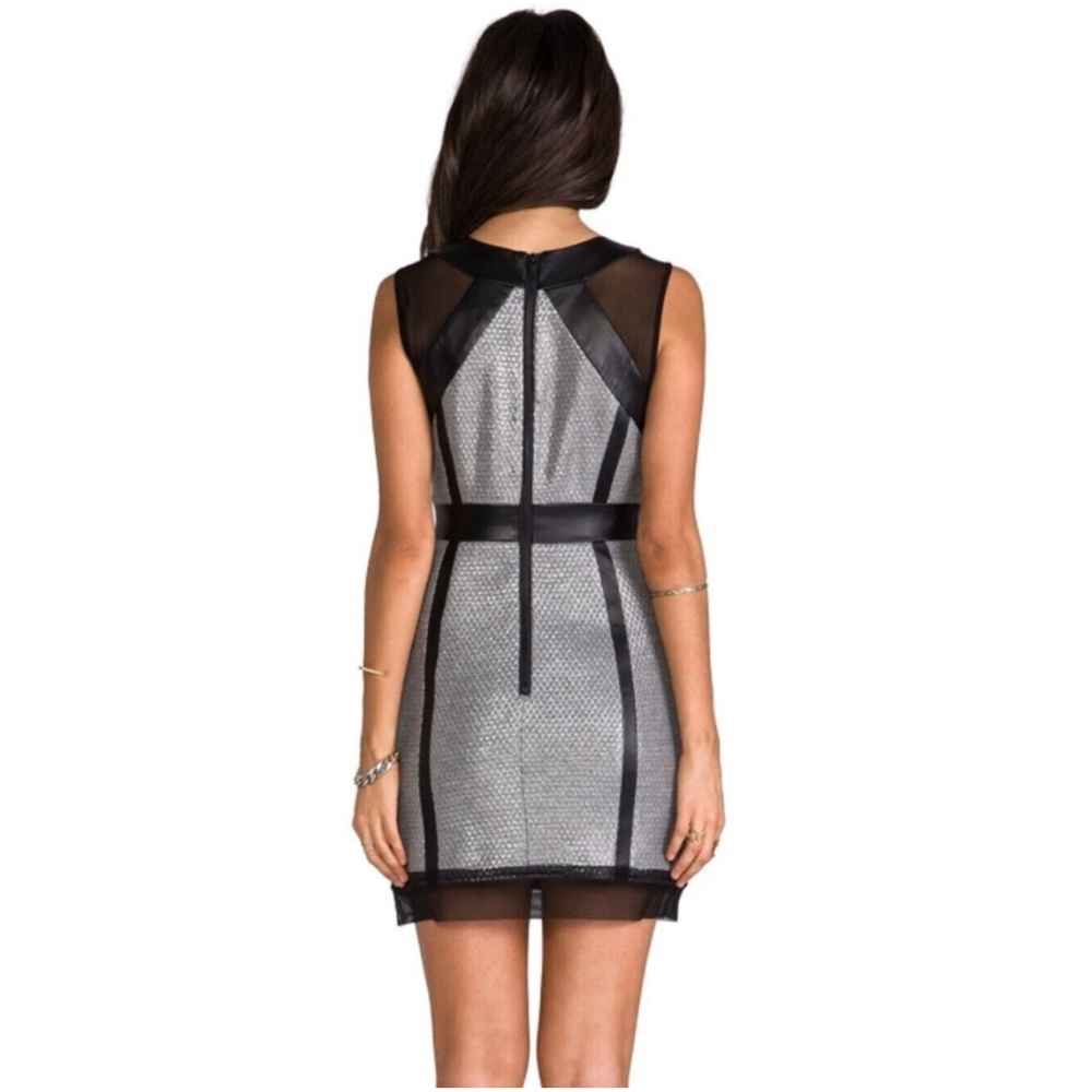 Milly Black Lambskin Leather & Metallic Silver Knit Dress Size 10. - Picture 4 of 11